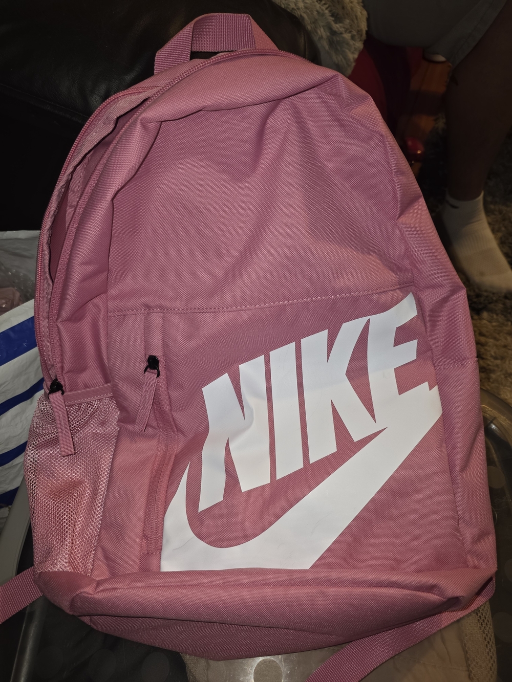 Nike Pink Backpack with White Swoosh Logo
